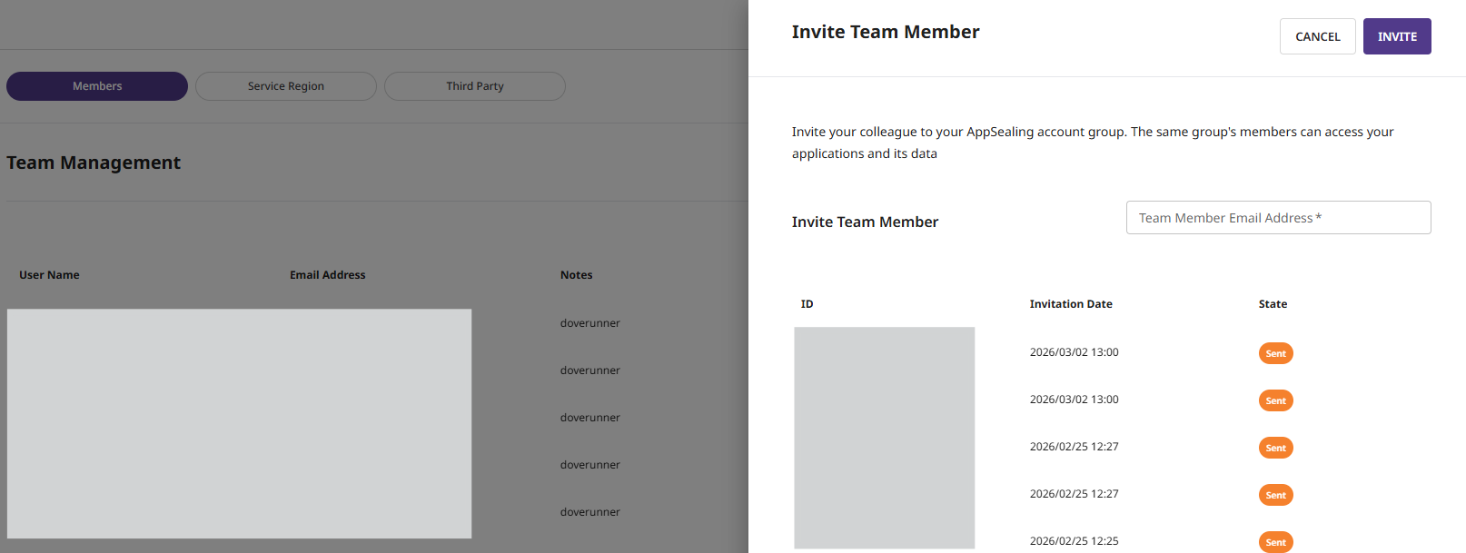 Team Member Invite Popup