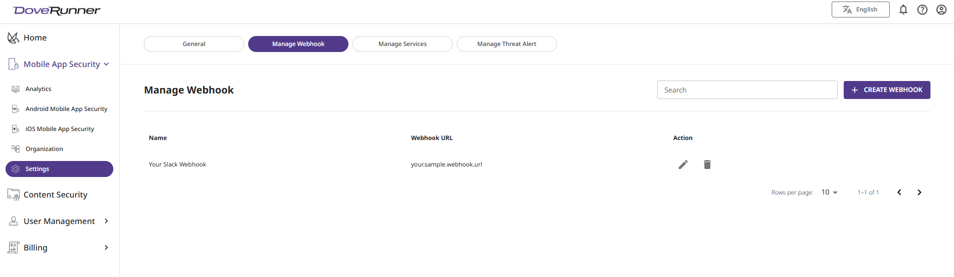 Manage Webhook
